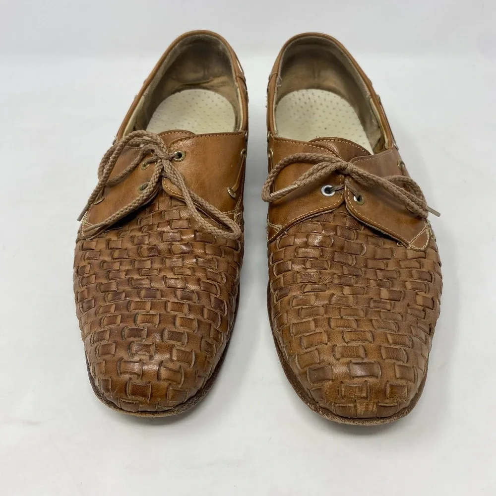 Florsheim Royal Imperial Mens 7.5D Woven Brown Leather‎ Lace Up Made In USA
